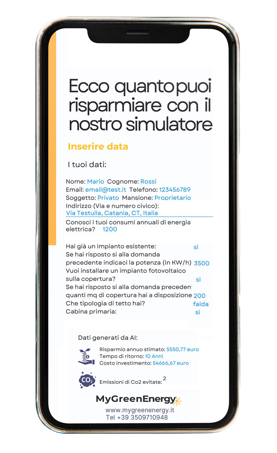 Simulatore risparmio energetico CER fotovoltaico